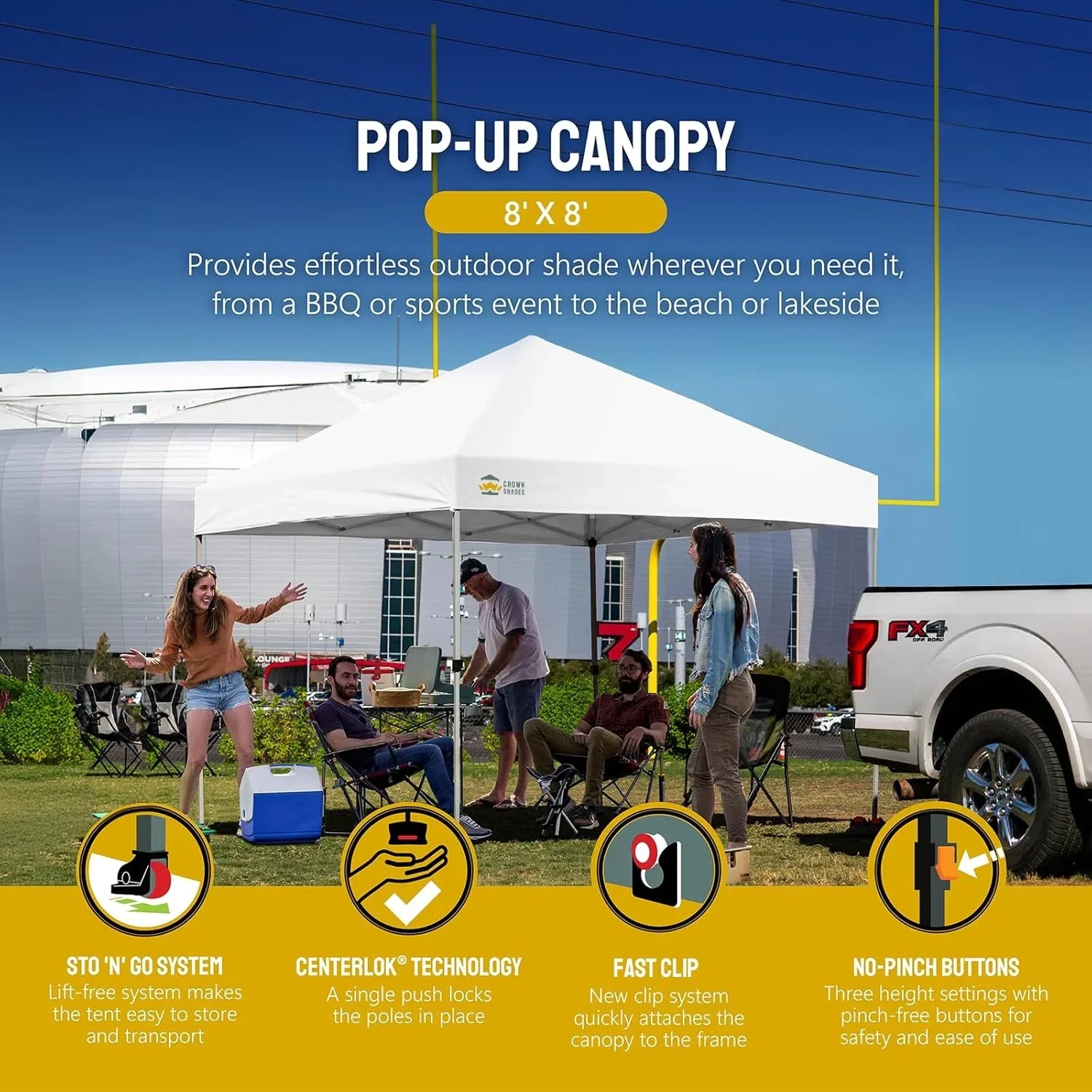 Auvent pop-up 10x10 - Installation en un clic - Tente de plage - Parasol extérieur avec dessus argenté, 3 hauteurs et 4 poches à sable