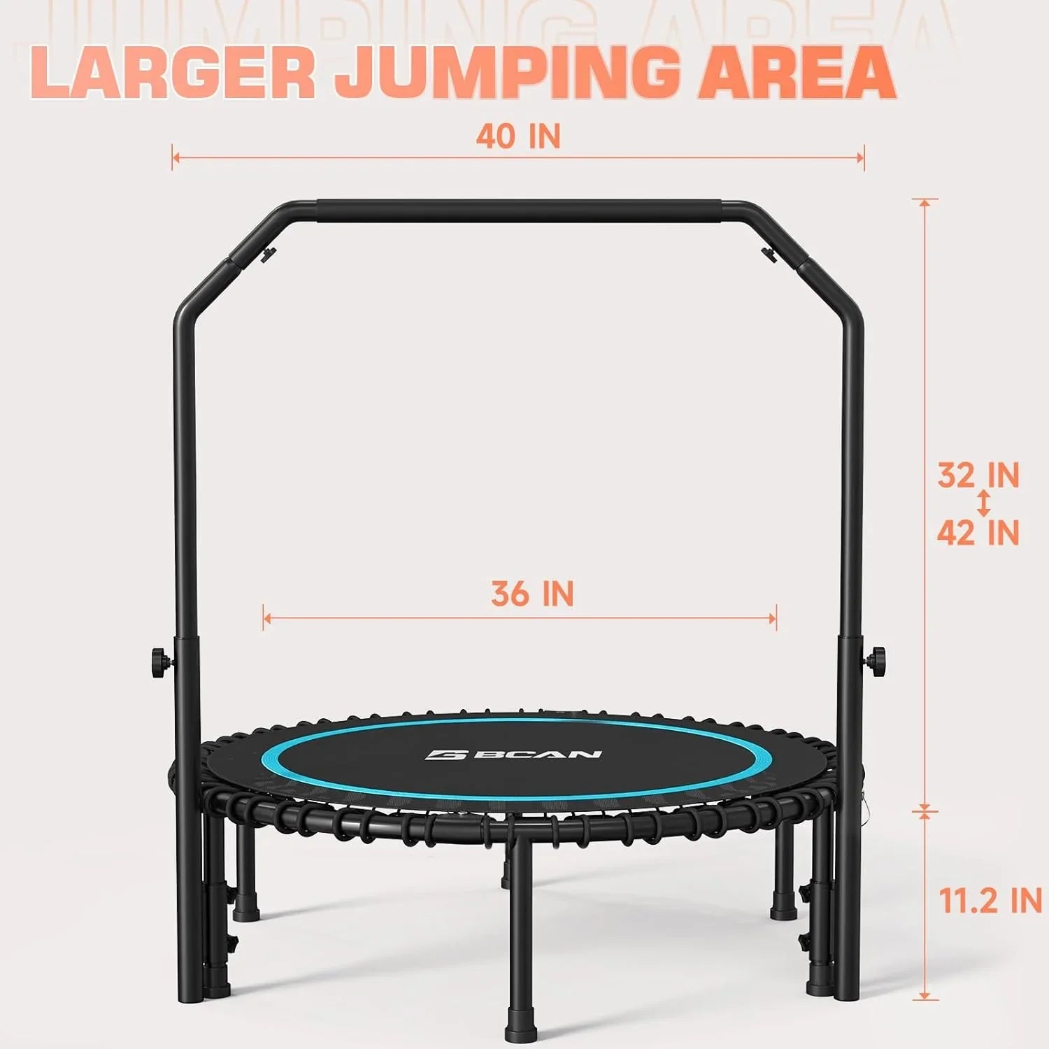 Mini-trampoline pliable BCAN 450/550 lb, trampoline de fitness 40"/48" stable et silencieux
