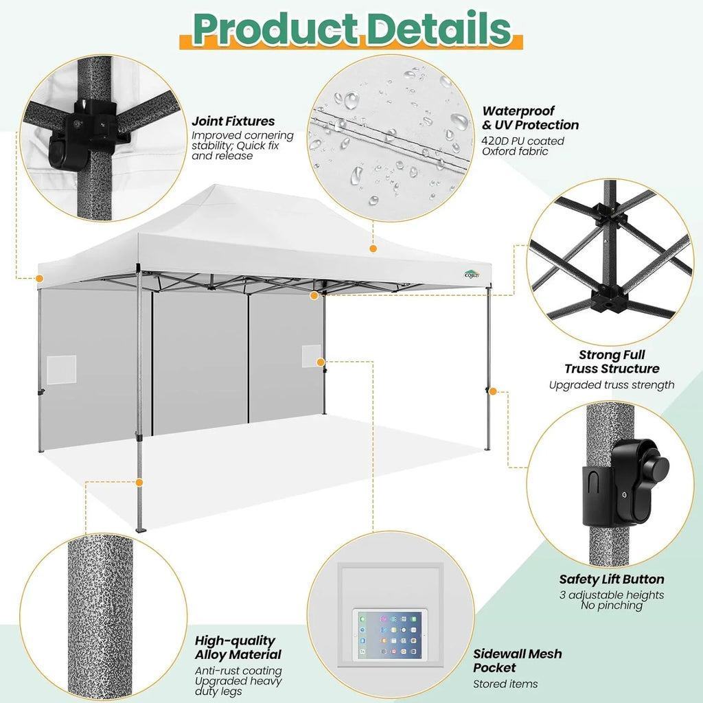 Tente pop-up robuste COBIZI 10x20 avec 6 parois latérales, facile à installer