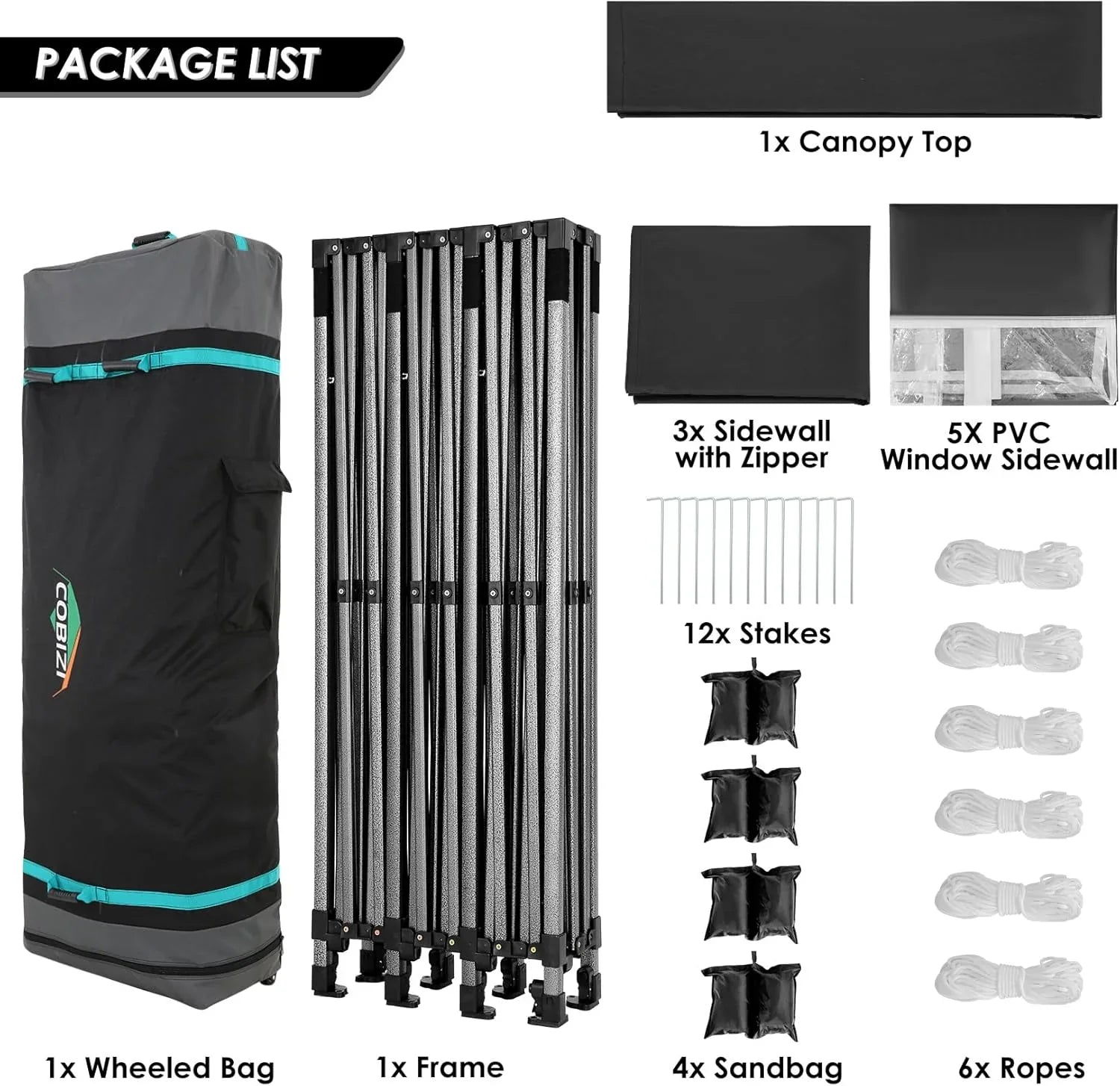 Tente pop-up robuste COBIZI 10x20 avec 6 parois latérales, facile à installer