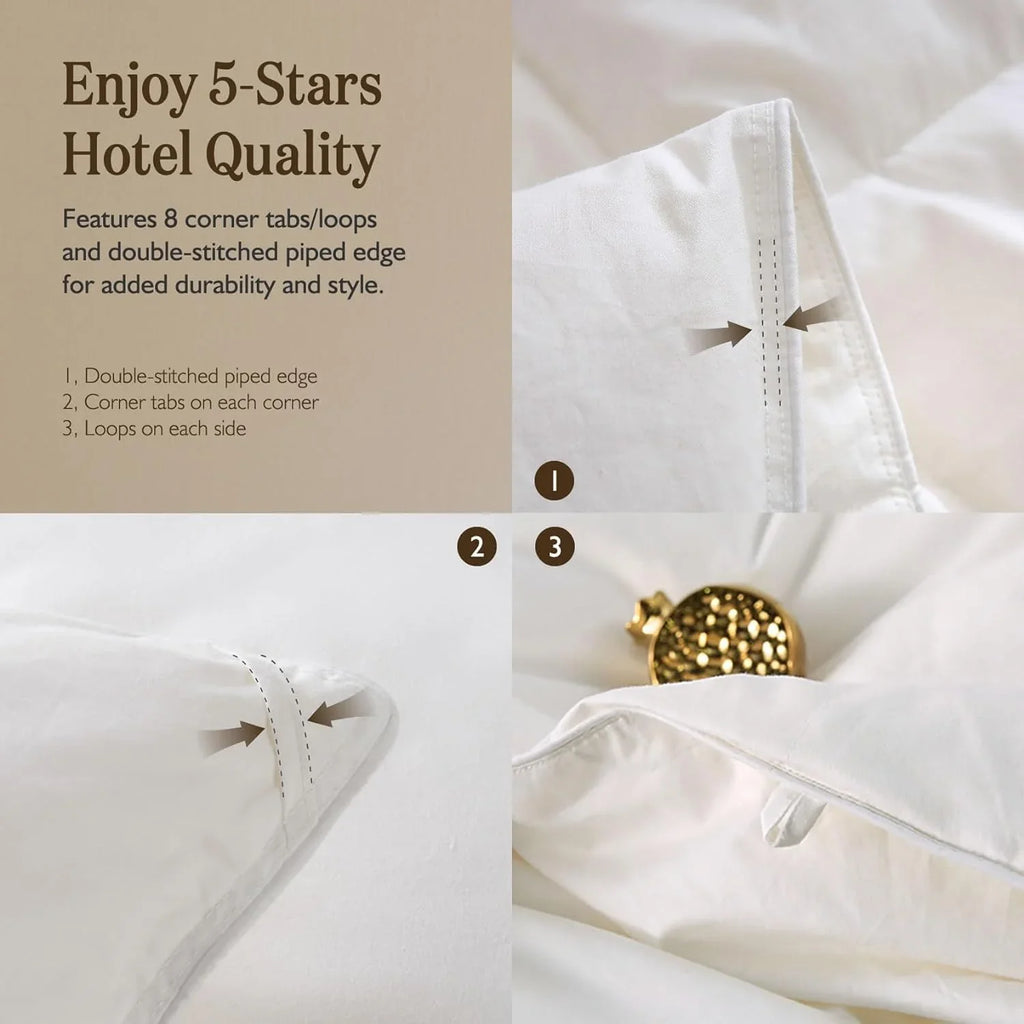 Couette en duvet biologique taille queen, noyau en duvet moelleux, housse 100 % coton, rembourrage en duvet moelleux