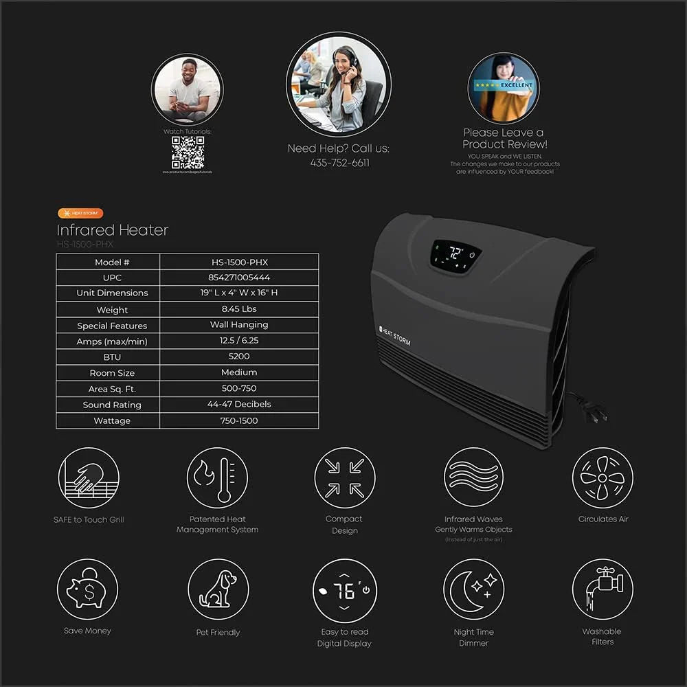 Chauffage infrarouge mural Wi-Fi HS-1500-PHX-WIFI