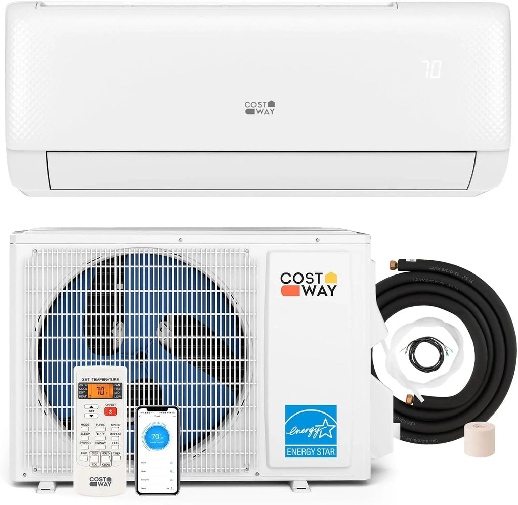 Climatiseur et chauffage mini-split Costway 12 000 BTU, 20 SEER2 115 V, unité de climatisation murale sans conduit, refroidit les pièces jusqu'à 750 pi²