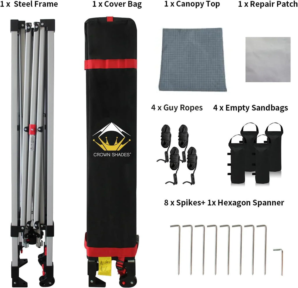 Auvent pop-up 10x10 - Installation en un clic - Tente de plage - Parasol extérieur avec dessus argenté, 3 hauteurs et 4 poches à sable