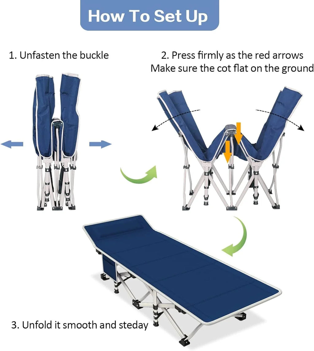 Lot de 2 lits de camping avec matelas, lits de couchage confortables, lits de camping pour adultes, lits pliants pour 2 personnes, lits de couchage robustes