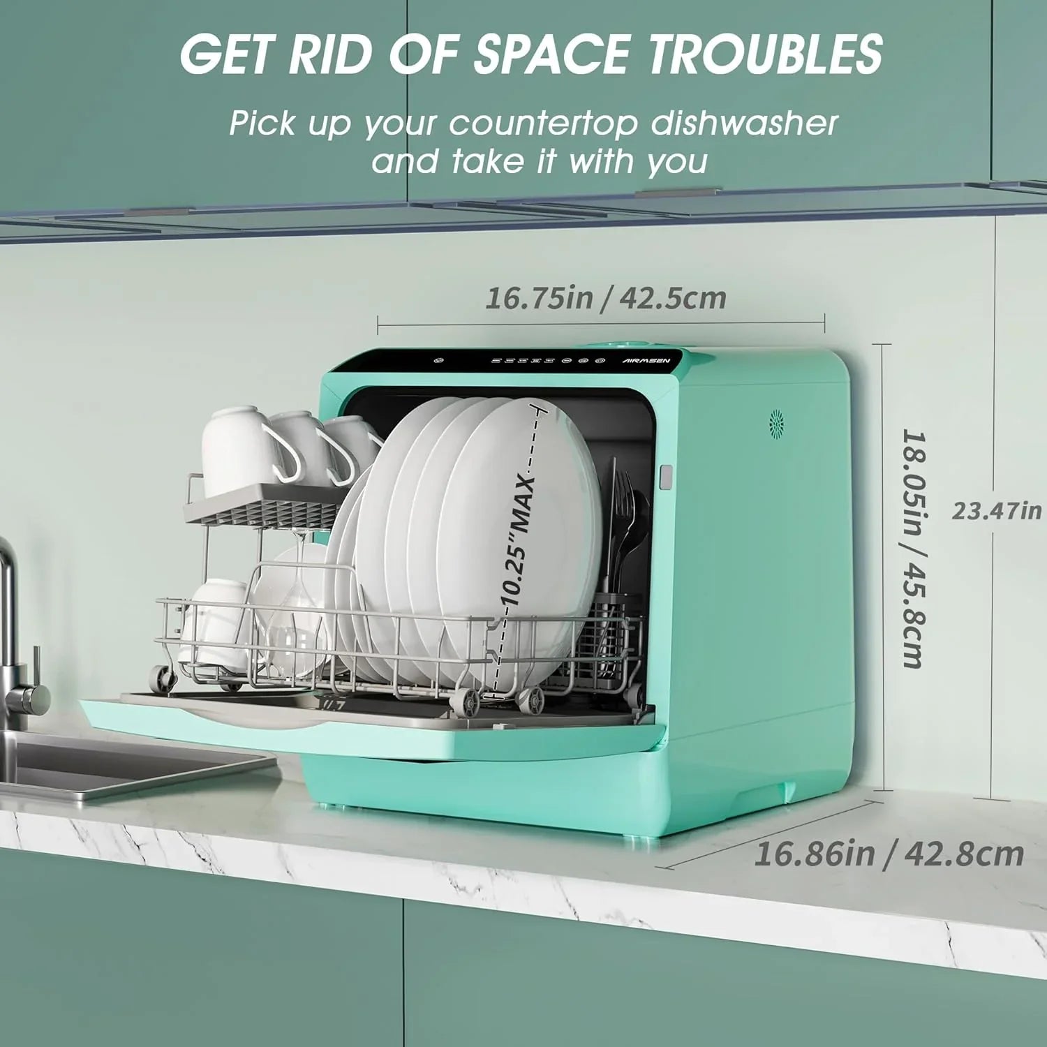 Lave-vaisselle de table portable AIRMSEN, mini lave-vaisselle à 5 programmes de lavage