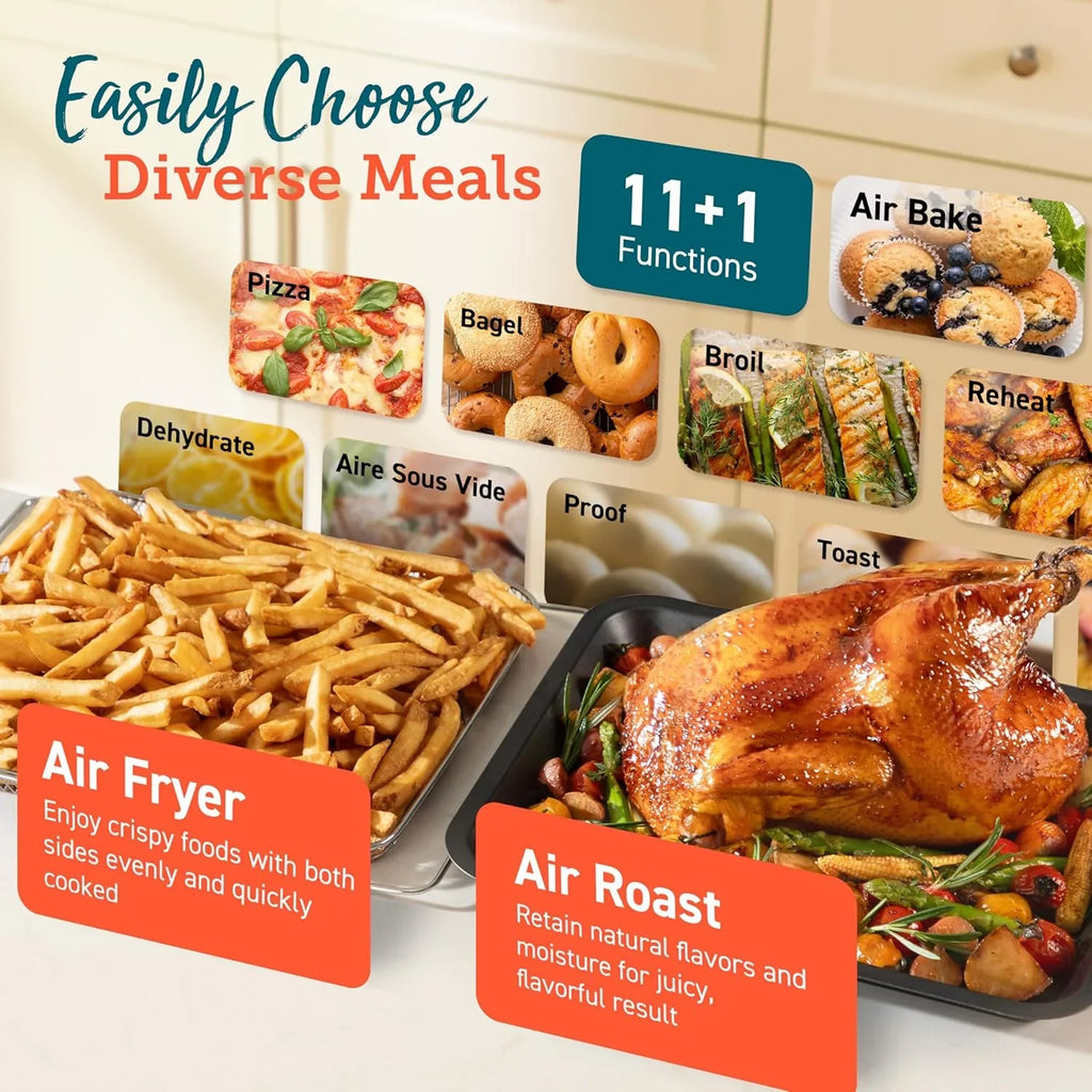 De COSORI 11-in-1 airfryer met een inhoud van 13 liter combineert grillen, roosteren, bakken en opwarmen. Inclusief recepten en 6 accessoires. 