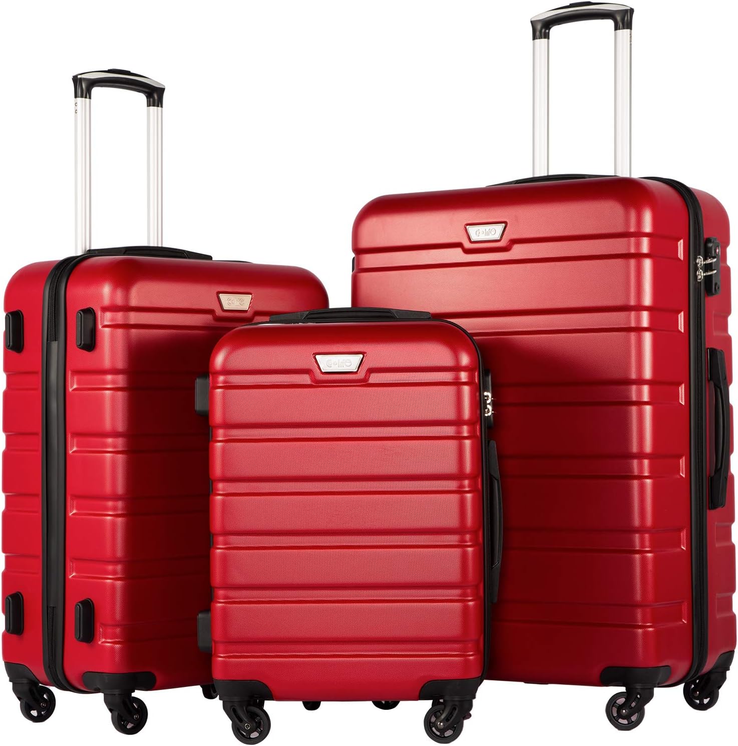 Ensemble de 3 valises Coolife, valises à roulettes rigides et légères avec serrure TSA
