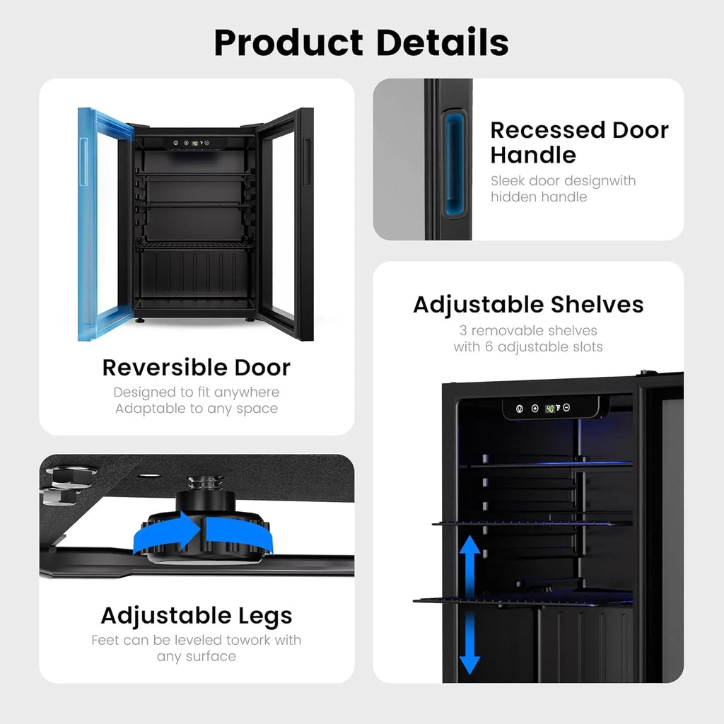 Réfrigérateur à boissons - Mini-réfrigérateur 126 canettes avec porte vitrée pour bureau, chambre, bar, maison