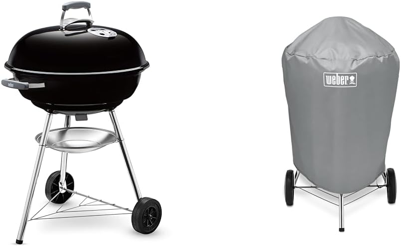 Weber Compact Kettle barbecue au charbon de bois, surface de cuisson Ø 57cm, barbecue avec couvercle et cuve en acier emaillé, trépied et roues, grille chromée - Noir (1321004)
