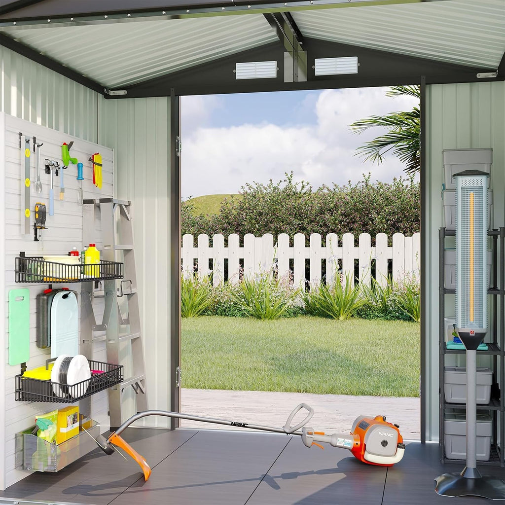 Abri de jardin Aoxun 7,4 x 5,3 pi, plancher en acier galvanisé, abri de jardin en métal, portes doubles