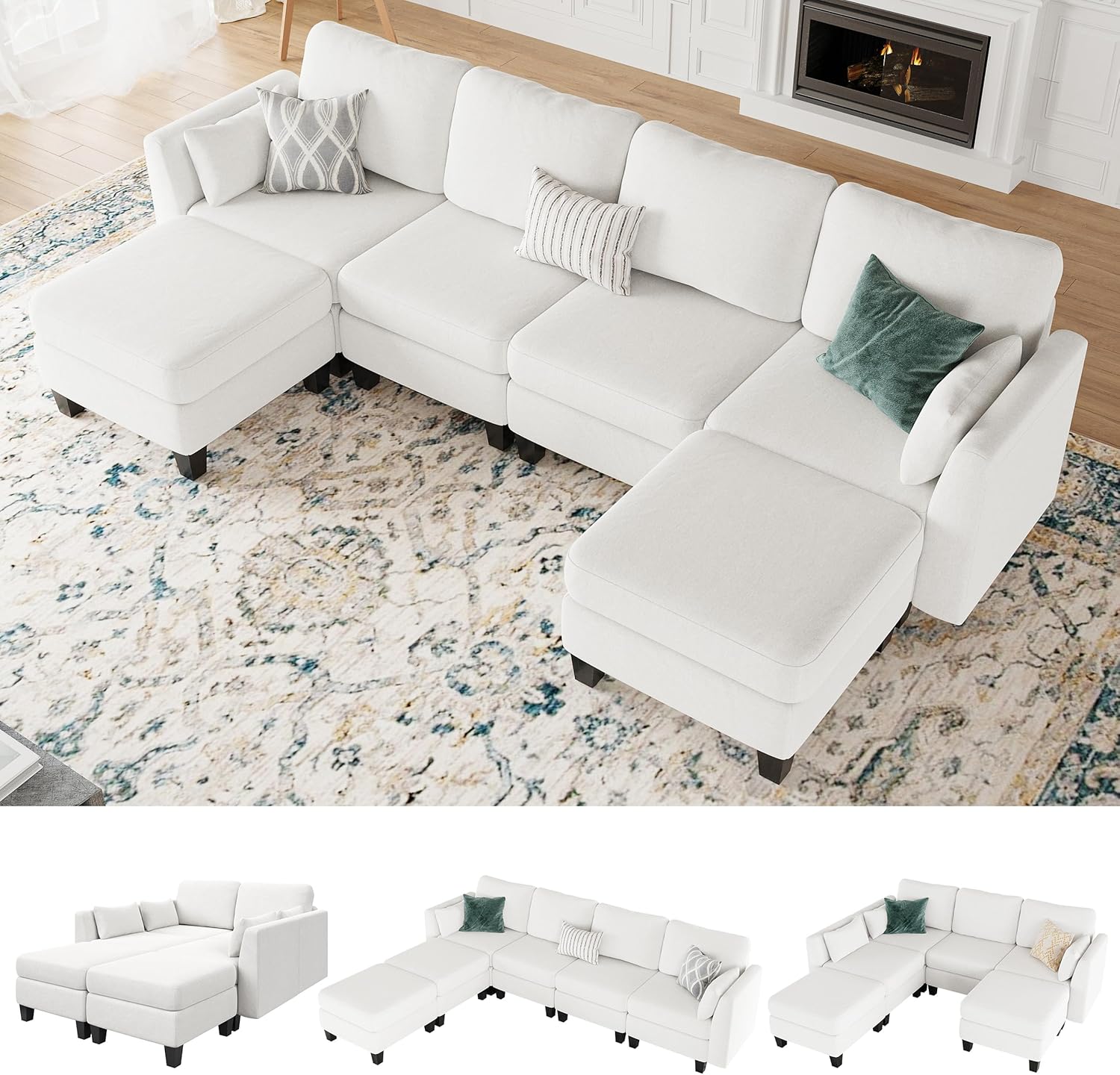 Canapé sectionnel modulable, canapé convertible en U, mousse à mémoire de forme haute densité, canapé sectionnel confortable 6 places