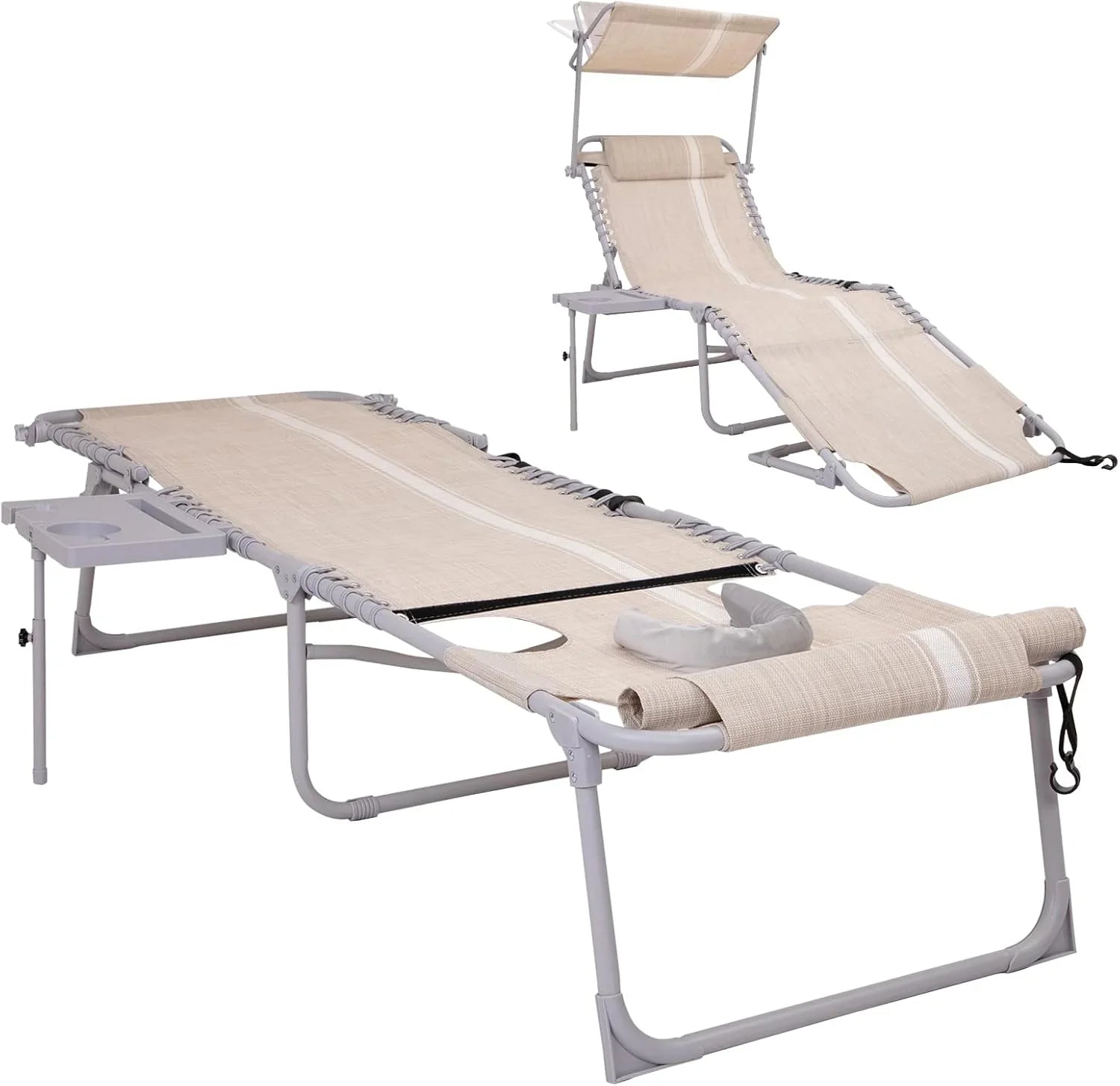 Lot de 2 chaises longues d'extérieur - Chaise longue pliante portable pour patio, piscine, camping, inclinable et réglable sur 5 positions