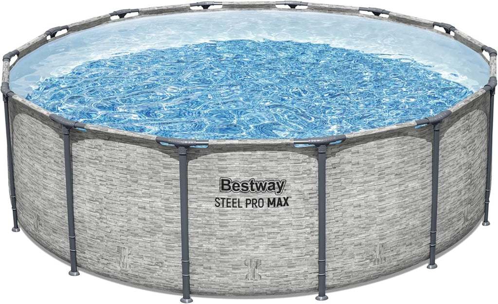 Piscine hors sol extérieure ronde Steel Pro MAX de 4,2 m x 122 cm avec cadre métallique et pompe de filtration de 1 000 litres, échelle et bâche