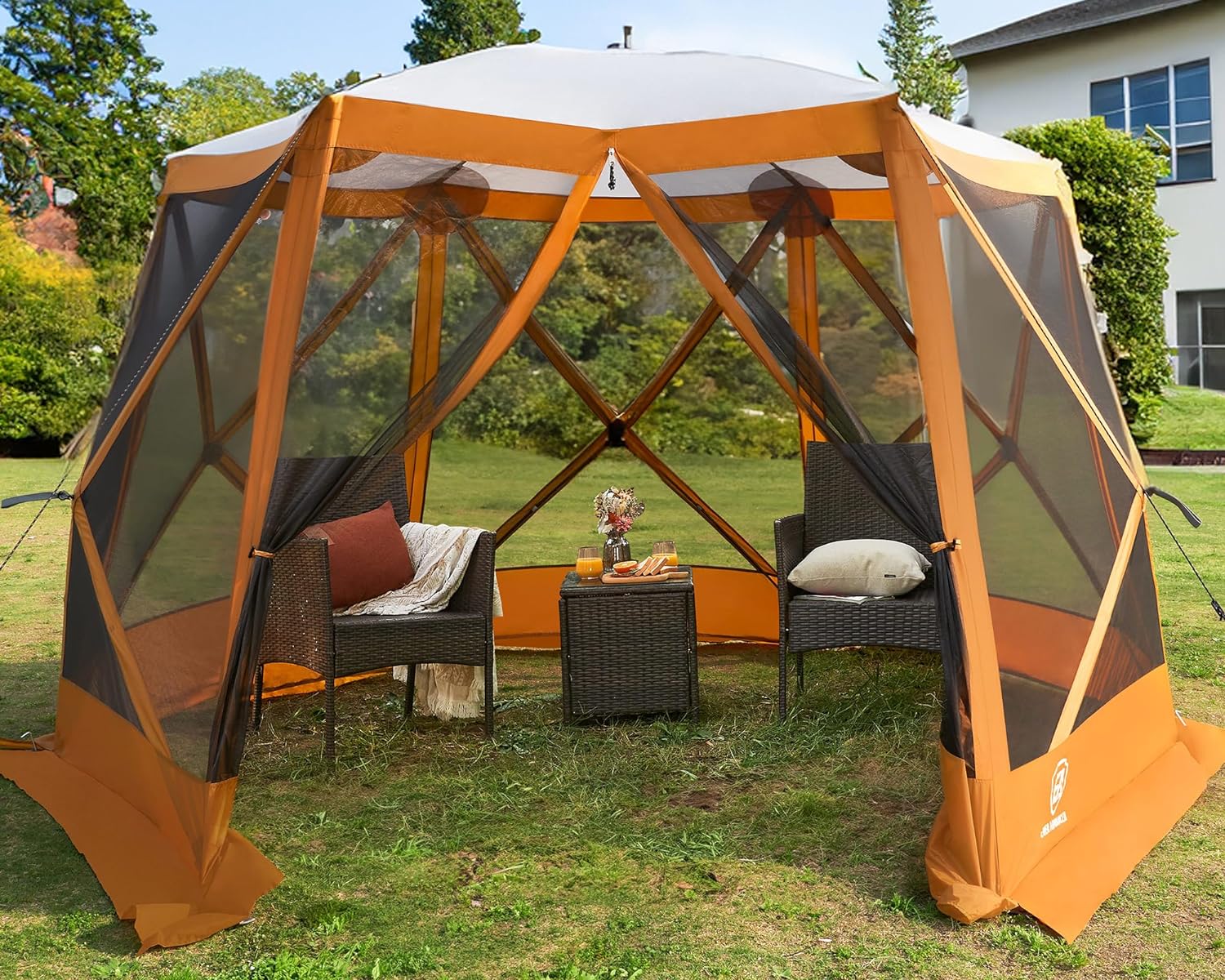 Tente de camping à moustiquaire escamotable 3,5 x 3 m, tonnelle à moustiquaire instantanée avec filet, abri portable
