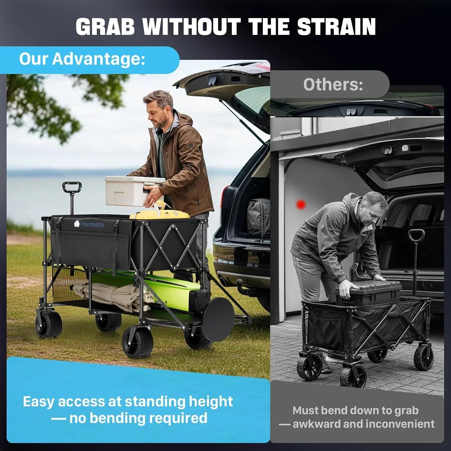 Chariot de voyage pliable extra large de 48 pouces, capacité de 254 kg, chariot utilitaire robuste de 350 L avec freins et roues tout-terrain.