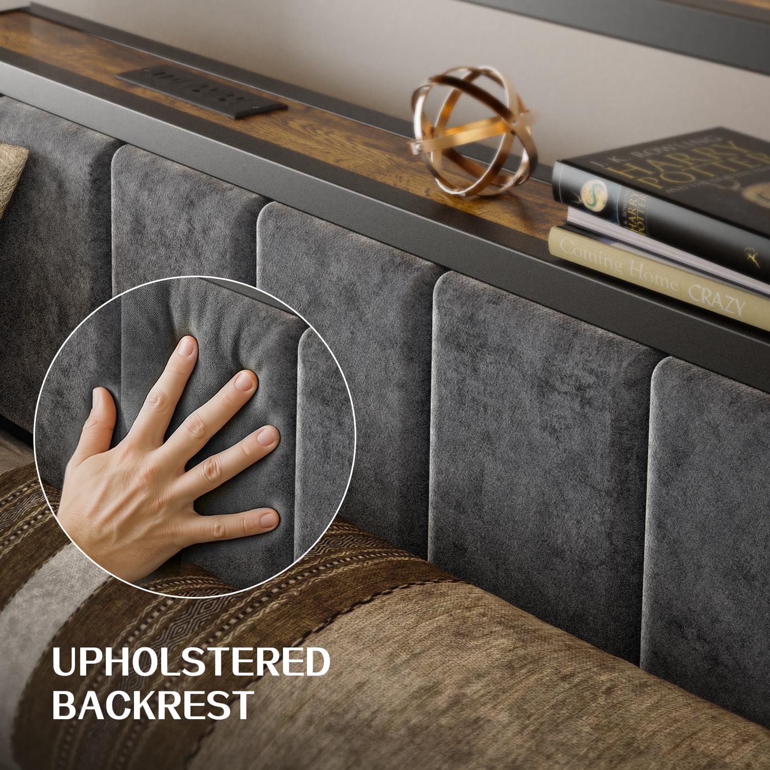 Cadre de lit queen size avec étagères de rangement doubles, tête de lit, lit plateforme