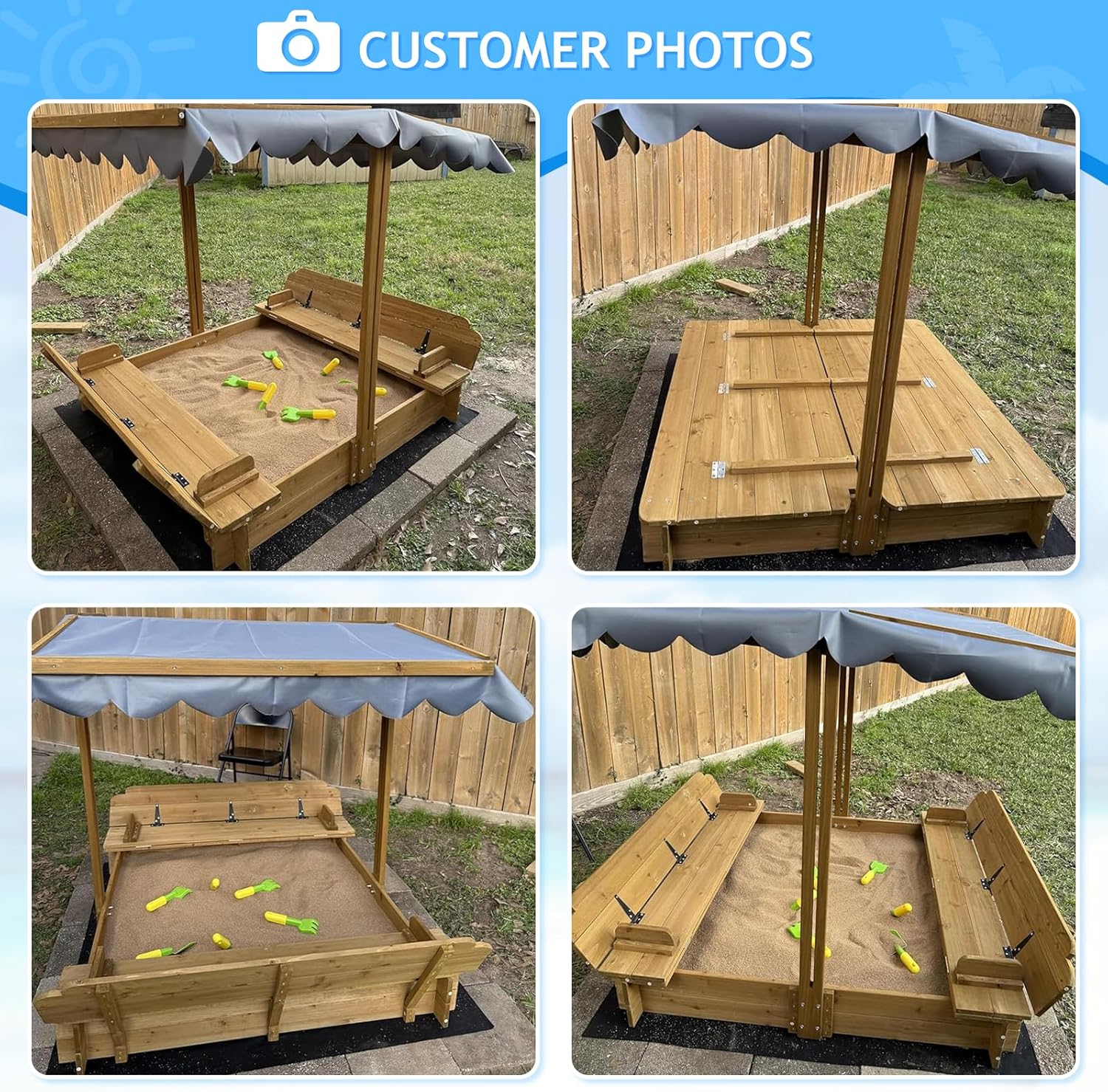 Bac à sable pour enfants avec couvercle, bac à sable extérieur en bois avec couvercle, protection UV