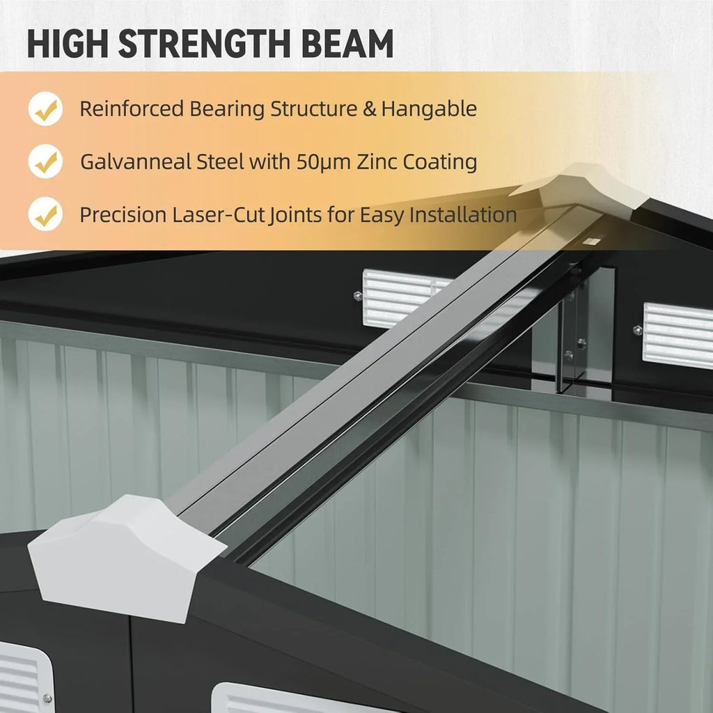 Abri de jardin Aoxun 7,4 x 5,3 pi, plancher en acier galvanisé, abri de jardin en métal, portes doubles