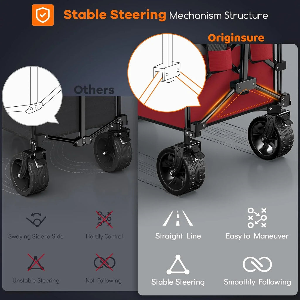 Poussette pliable à quatre roues de 96 cm de long, pliable, capacité de 200 kg, poussette de plage pliable robuste de 220 litres avec de grands pneus tout-terrain