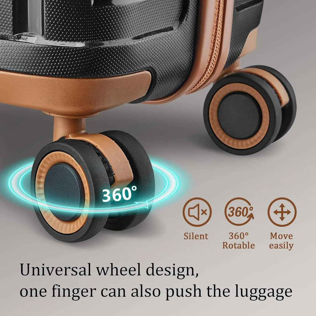 Ensemble de 5 valises de voyage légères à coque rigide en PP avec deux roulettes pivotantes et serrure TSA