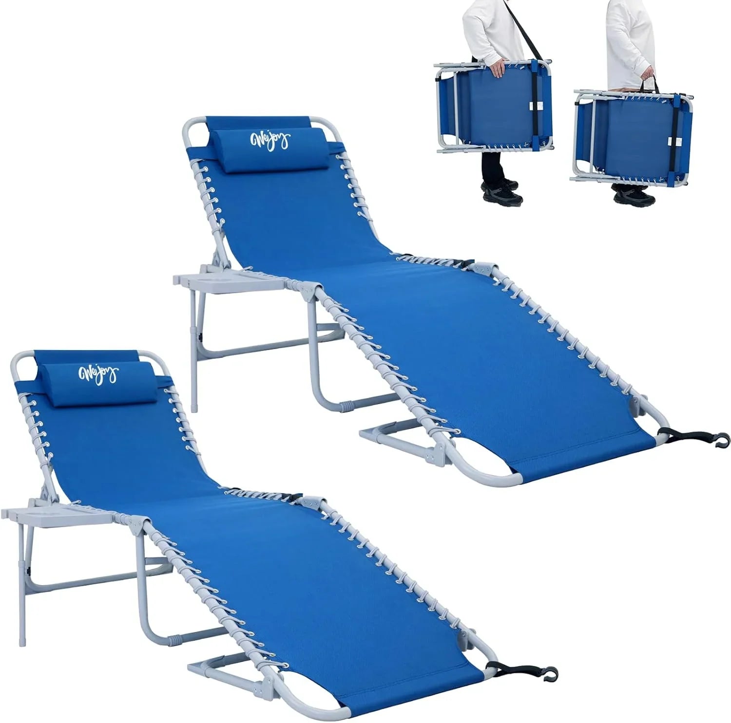 Lot de 2 chaises longues d'extérieur - Chaise longue pliante portable pour patio, piscine, camping, inclinable et réglable sur 5 positions