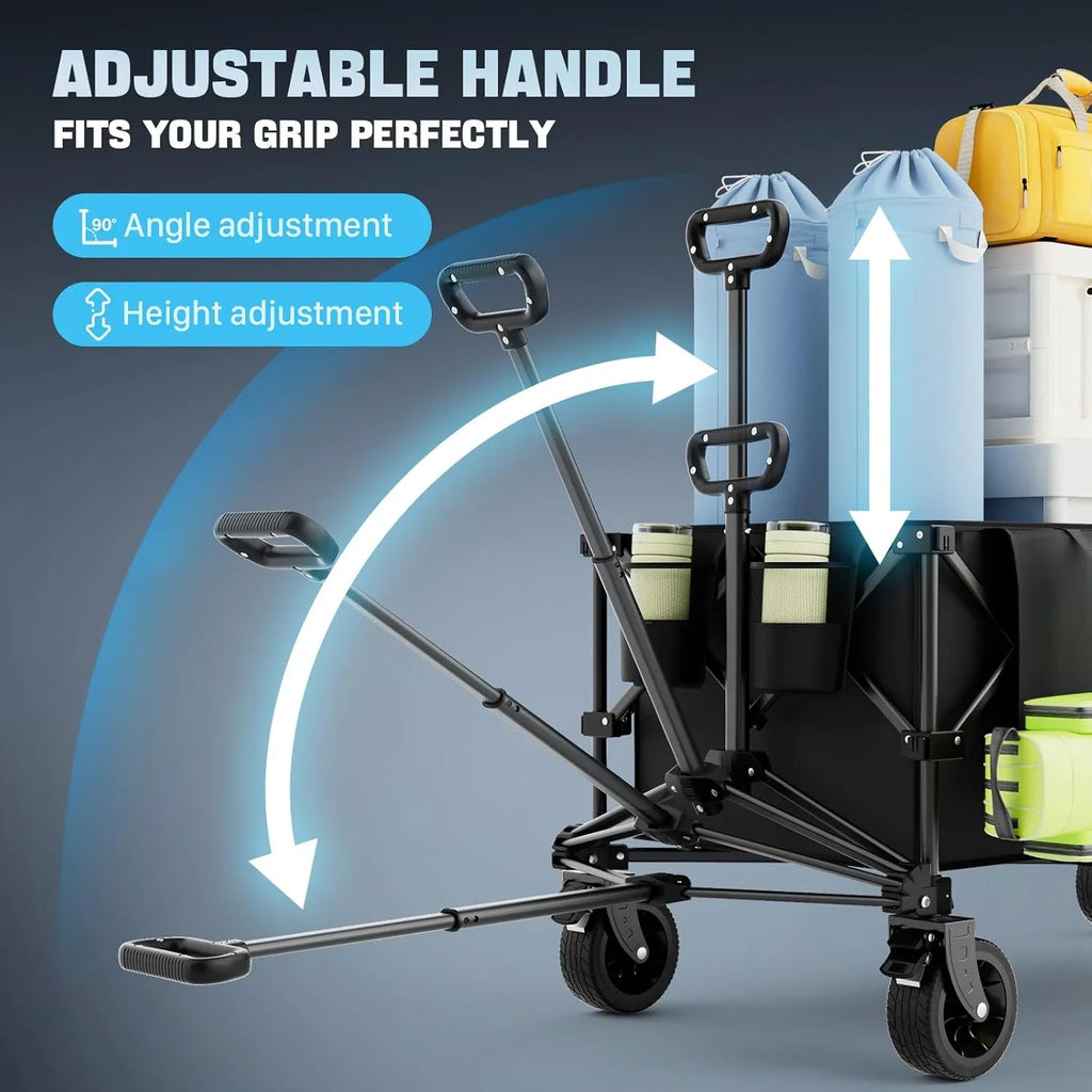 Chariot de voyage pliable extra large de 48 pouces, capacité de 254 kg, chariot utilitaire robuste de 350 L avec freins et roues tout-terrain.