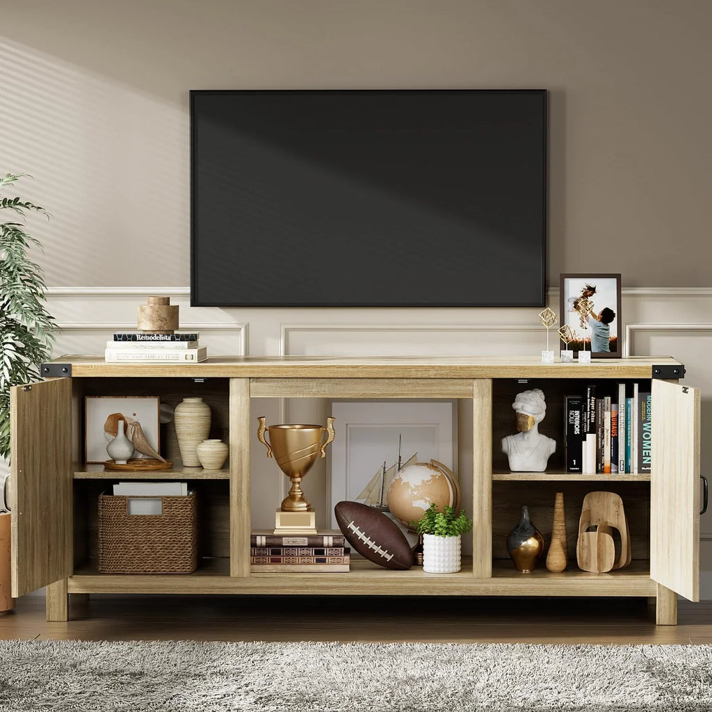 YESHOMY tv-meubel met open haard en twee schuifdeuren, opbergkasten voor tv's tot 65 inch en groter, entertainmentmeubel, mediameubel voor de woonkamer, 58 inch 