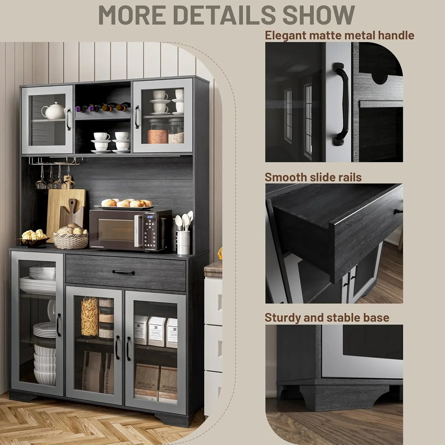 Armoire de garde-manger de 180 cm de haut avec portes vitrées