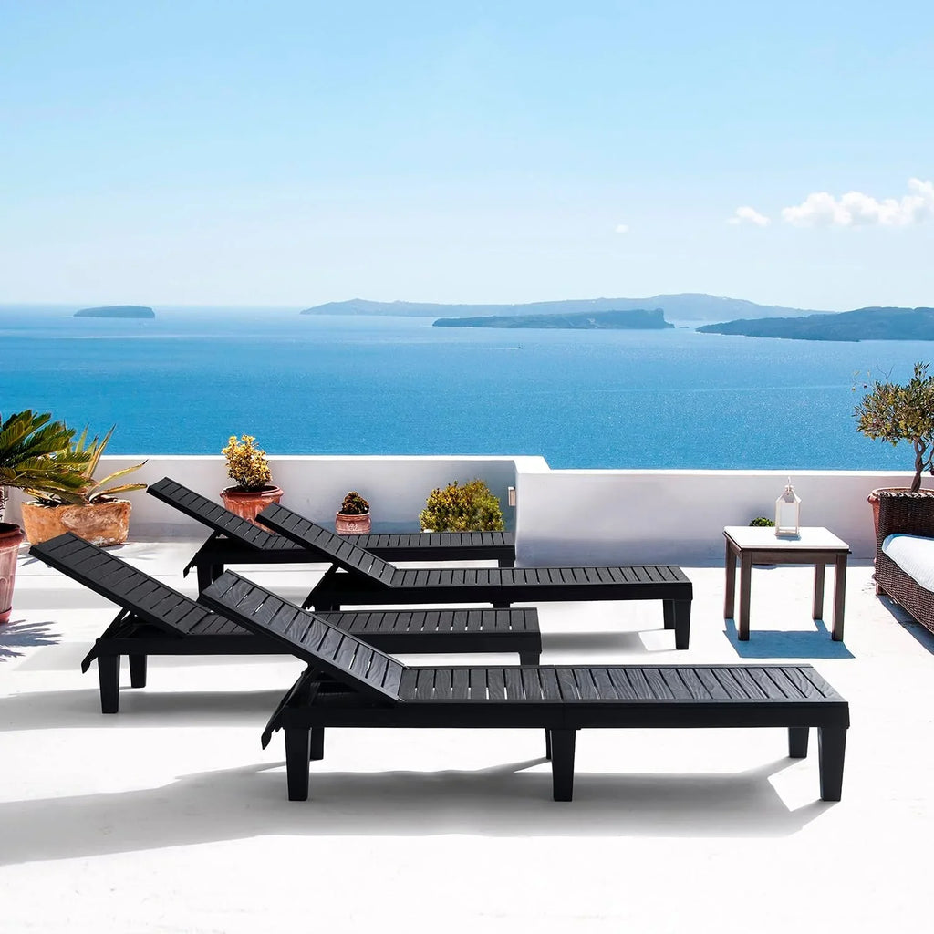 Chaises de patio - Ensemble de 2 chaises longues noires pour l'extérieur, chaise longue de jardin légère