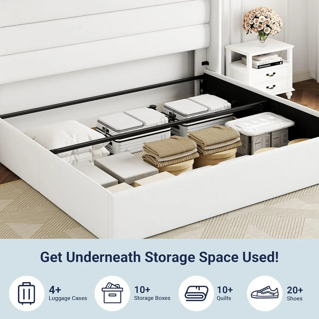 Lit queen-size relevable avec rangement Allewie, tête de lit à oreilles moderne et support hydraulique