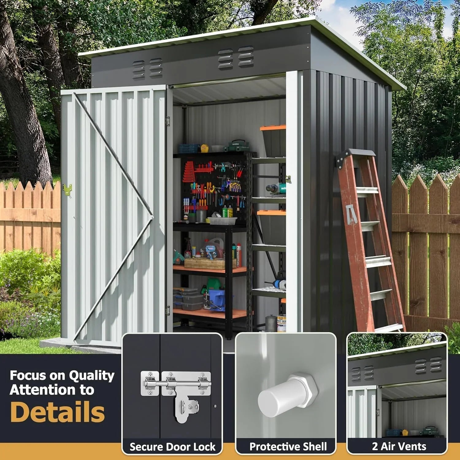 Abri de jardin extérieur Polar Aurora 8 x 12 pi, abri de jardin en métal avec structure modernisée, abris à outils pour jardin, terrasse, pelouse, noir