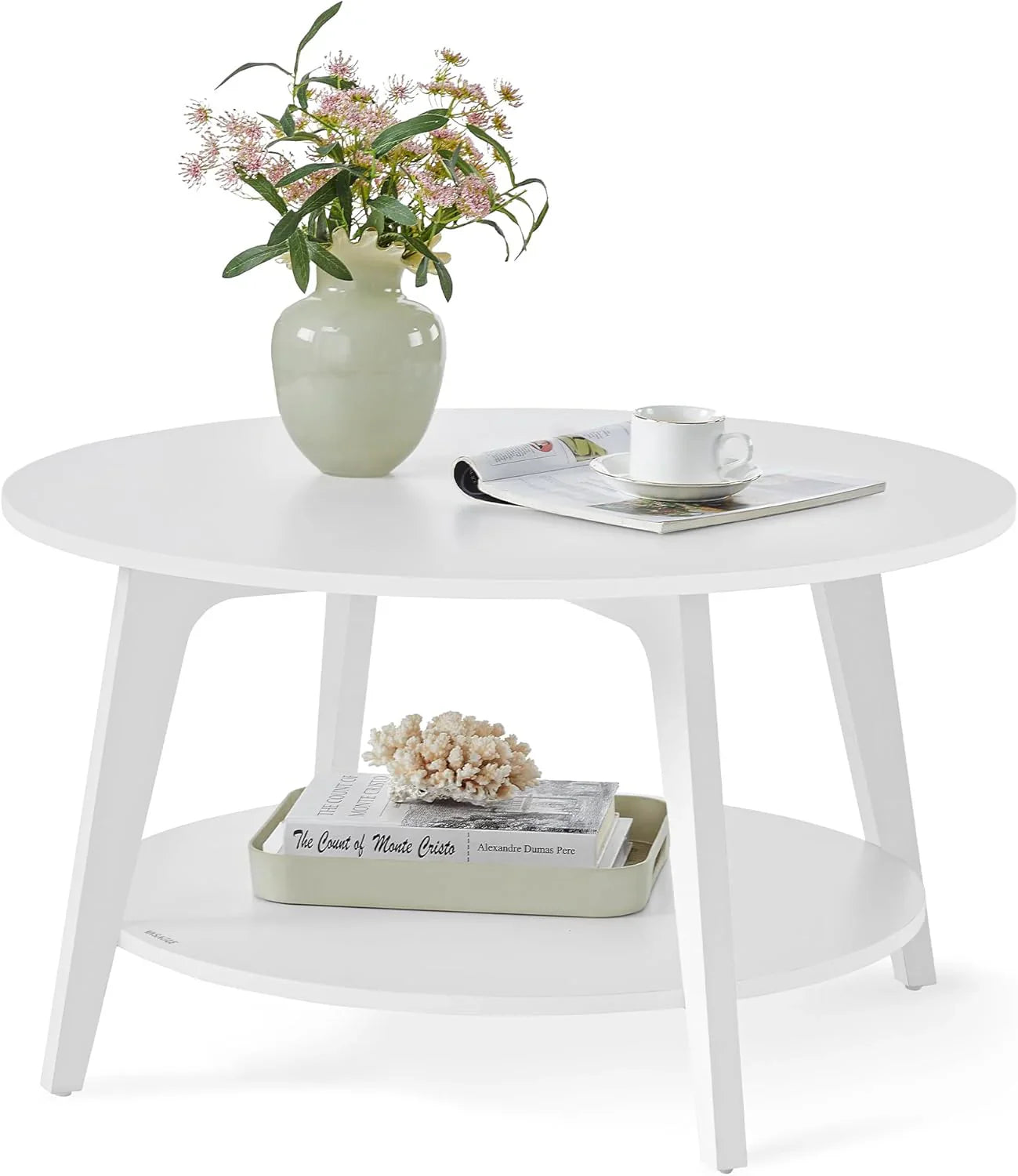 Table basse ronde VASAGLE, table basse double couche avec rangement