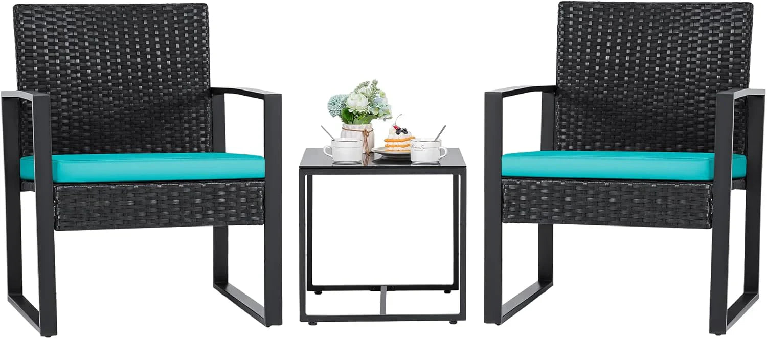 Ensemble de patio Flamaker 3 pièces Ensemble de meubles d'extérieur en osier