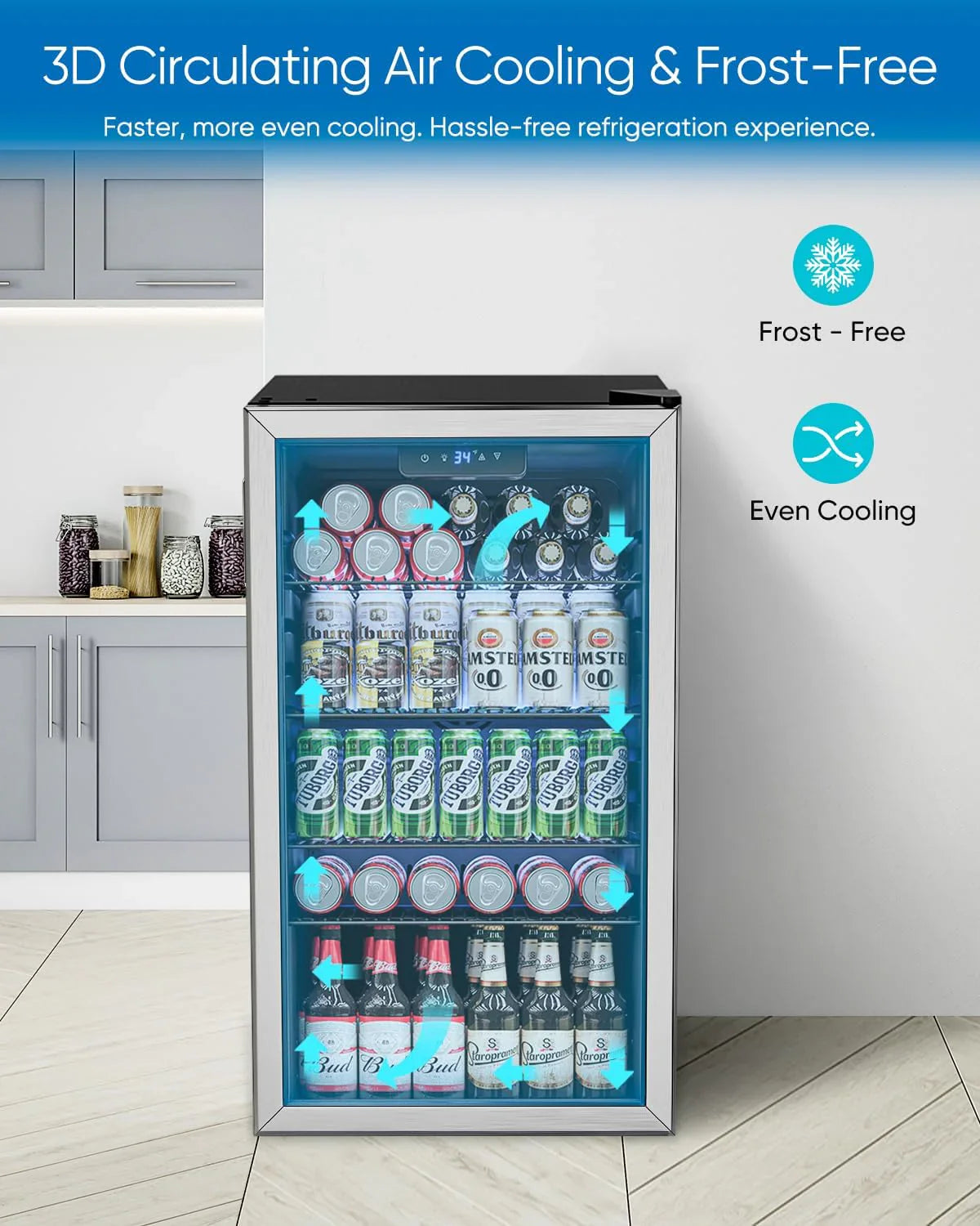 Réfrigérateur à boissons - Mini-réfrigérateur 126 canettes avec porte vitrée pour bureau, chambre, bar, maison