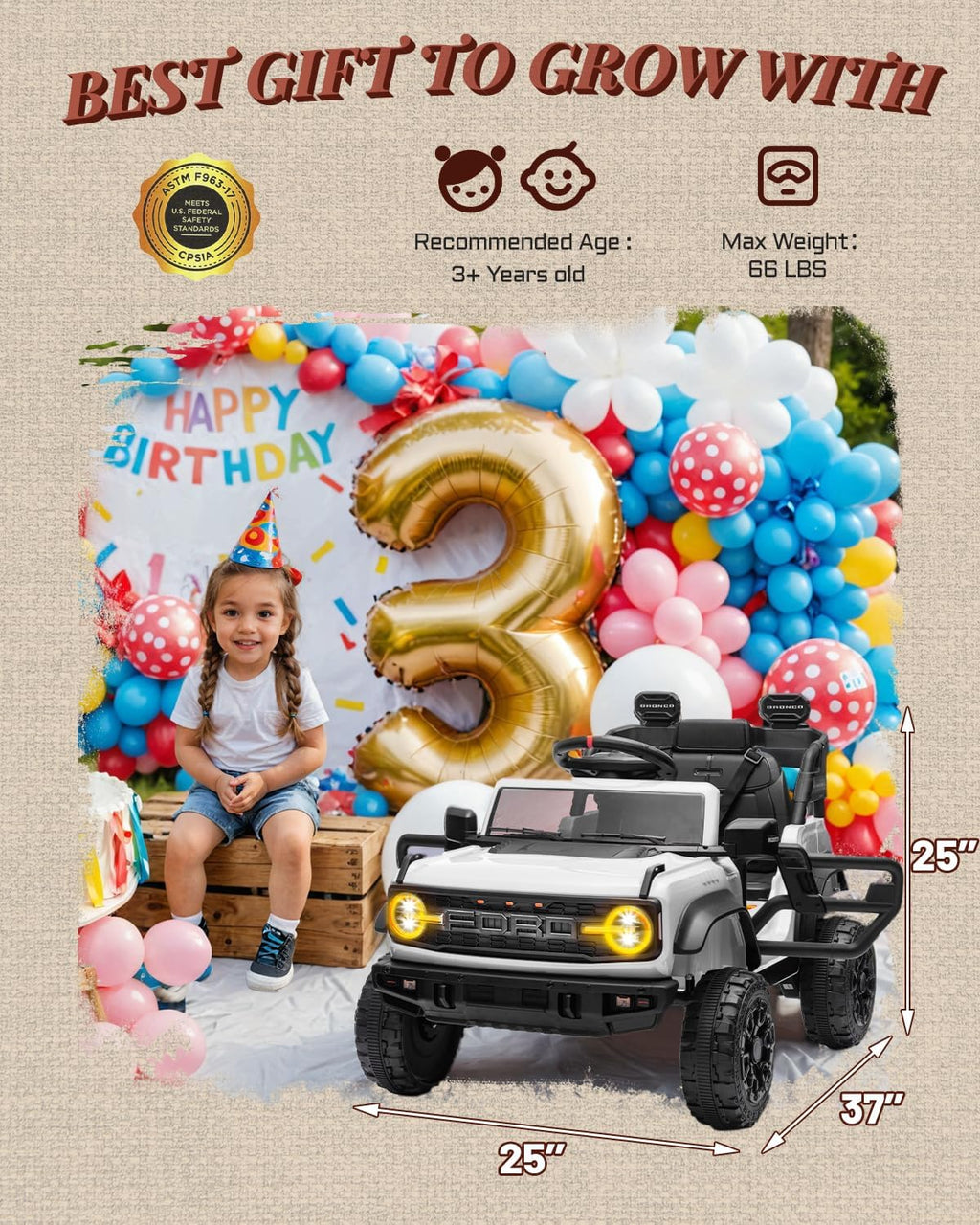 Camion rose pour enfants – Voiture électrique à piles