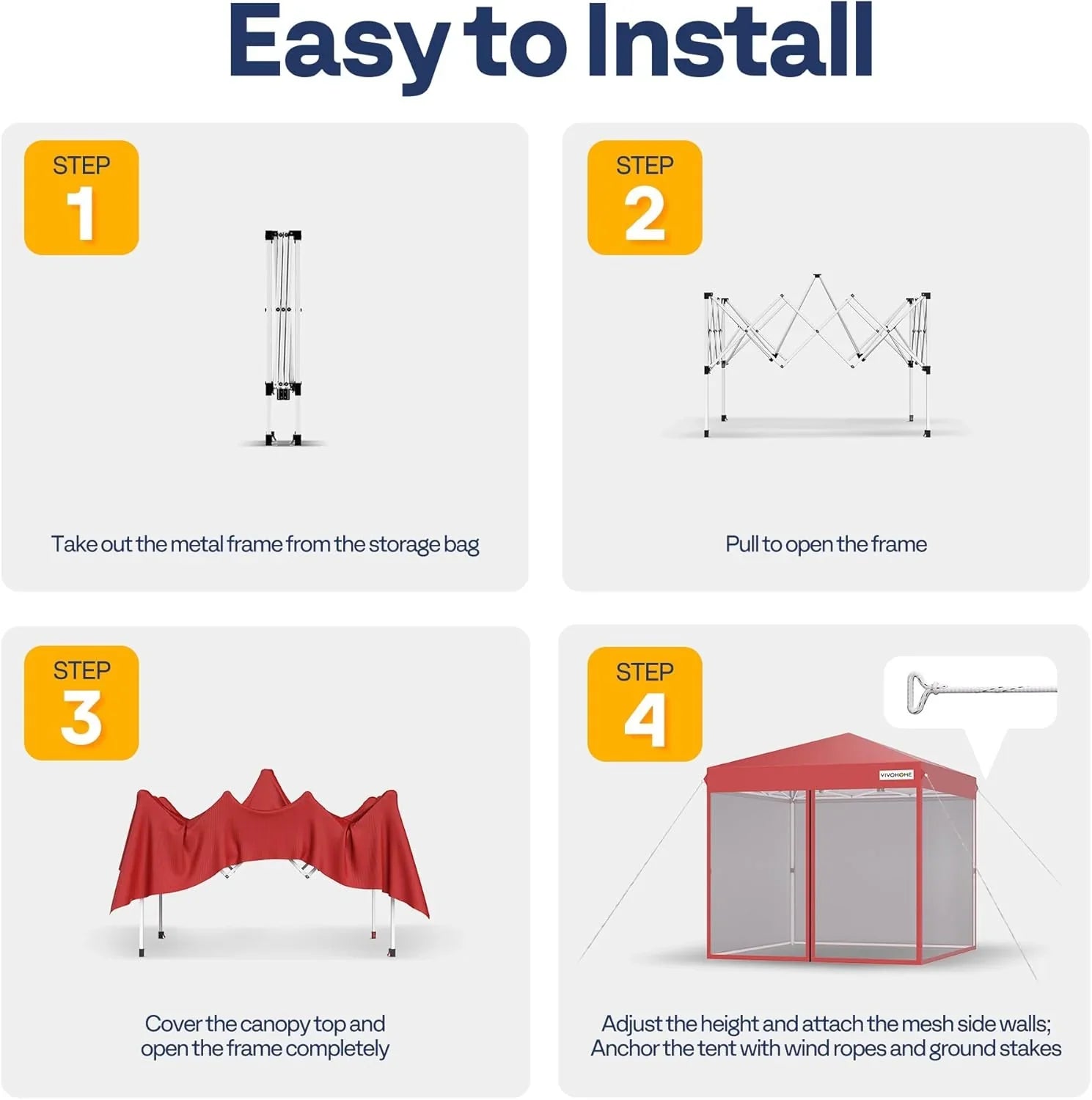 Auvent escamotable facile à monter de 10 x 10 pieds, tente moustiquaire d'extérieur avec moustiquaire, 2 portes à glissière et sac à roulettes
