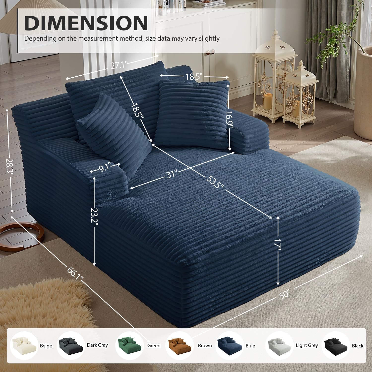 Fauteuil inclinable d'intérieur de 50 pouces, canapé-lit surdimensionné en velours côtelé, fauteuil de lecture à couchage profond, canapé nuage, canapé de salon