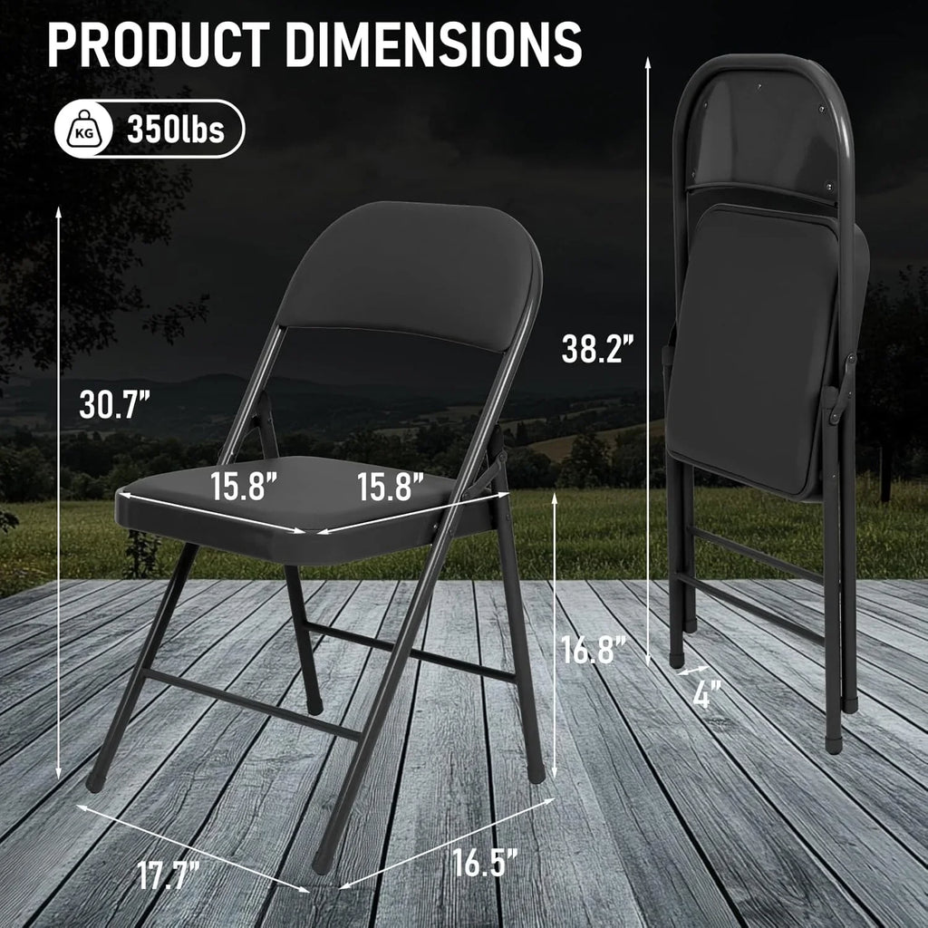 Lot de 6 chaises pliantes noires avec chaises en cuir pour événements intérieurs et extérieurs, chaises rembourrées pour bureau, mariage, fête