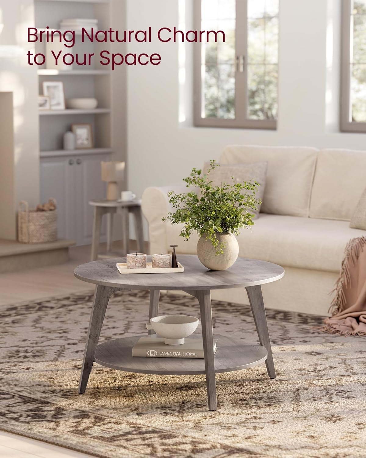 Table basse ronde VASAGLE, table basse double couche avec rangement