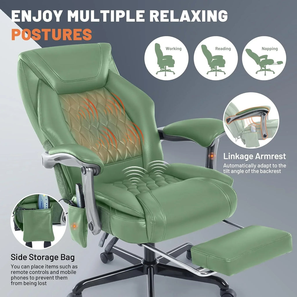 Fauteuil de bureau massant avec chauffage et repose-pieds Fauteuil de bureau ergonomique inclinable pour cadres