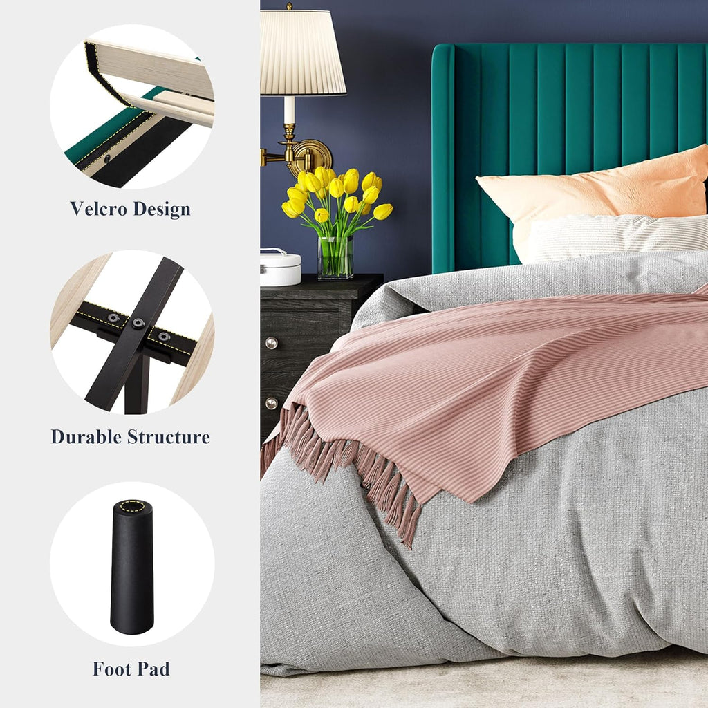 Cadre de lit Allewie en velours pleine grandeur/tête de lit capitonnée à oreilles verticales/lit plateforme rembourré/lattes en bois robustes