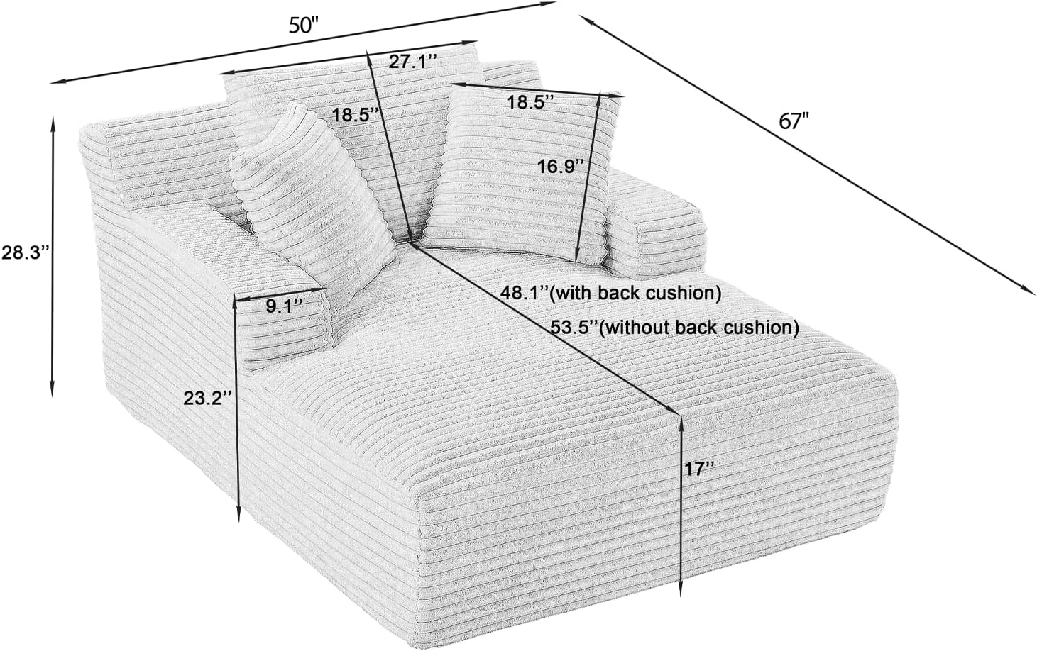 Fauteuil inclinable d'intérieur de 50 pouces, canapé-lit surdimensionné en velours côtelé, fauteuil de lecture à couchage profond, canapé nuage, canapé de salon