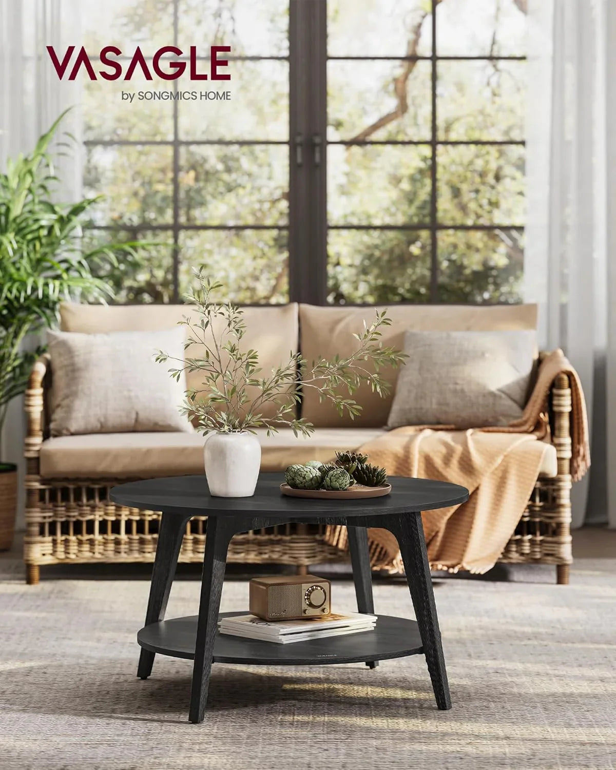 Table basse ronde VASAGLE, table basse double couche avec rangement