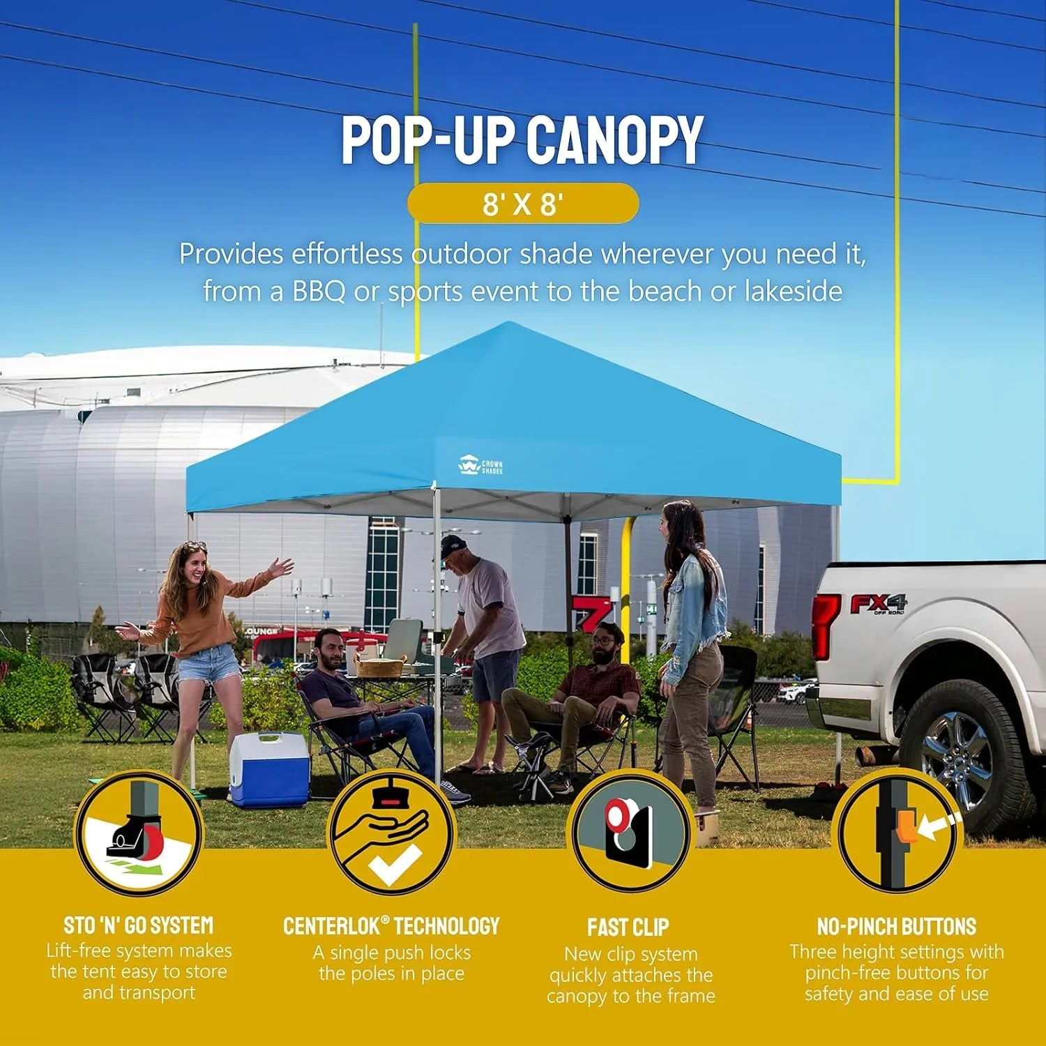 Auvent pop-up 10x10 - Installation en un clic - Tente de plage - Parasol extérieur avec dessus argenté, 3 hauteurs et 4 poches à sable