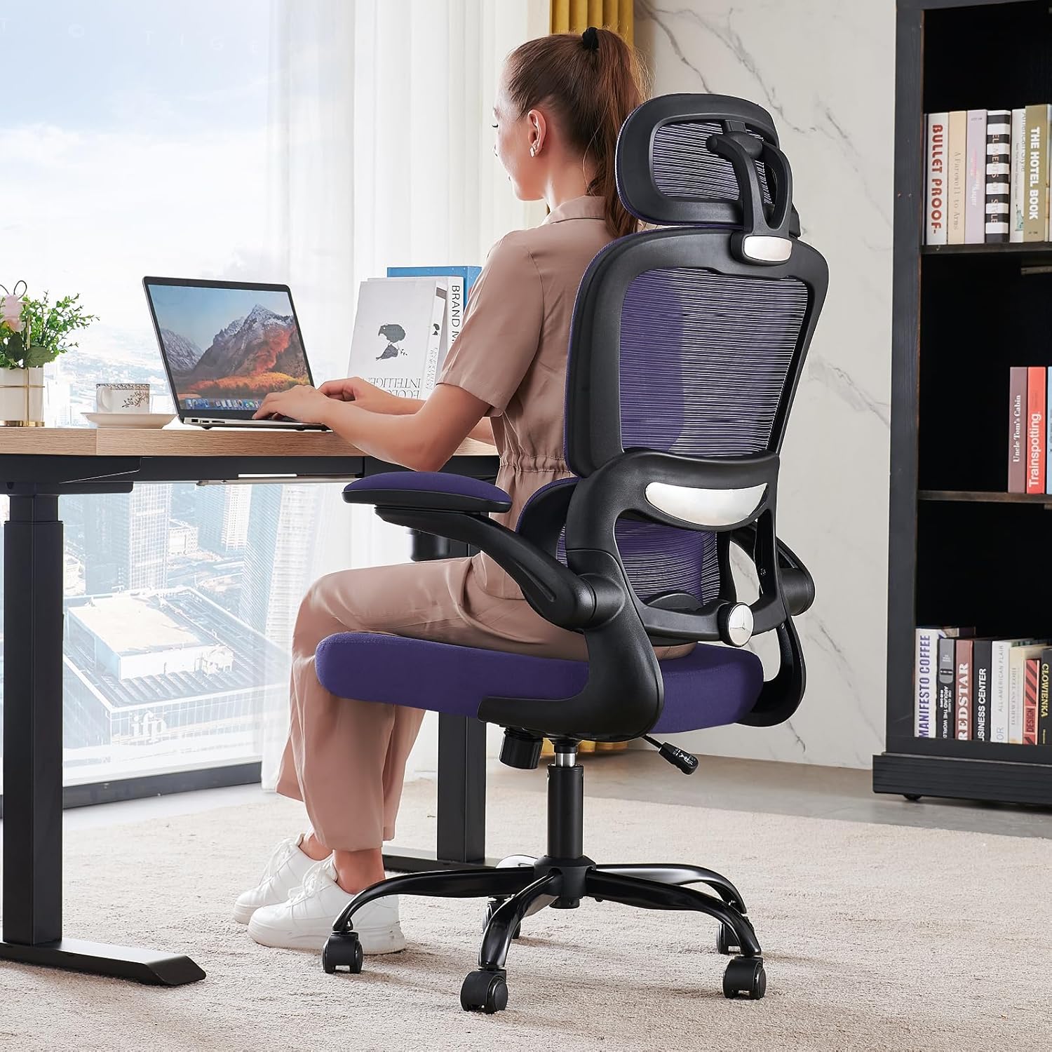 Chaise de bureau ergonomique TRALT, 150 kg, chaise de jeu à domicile avec roulettes