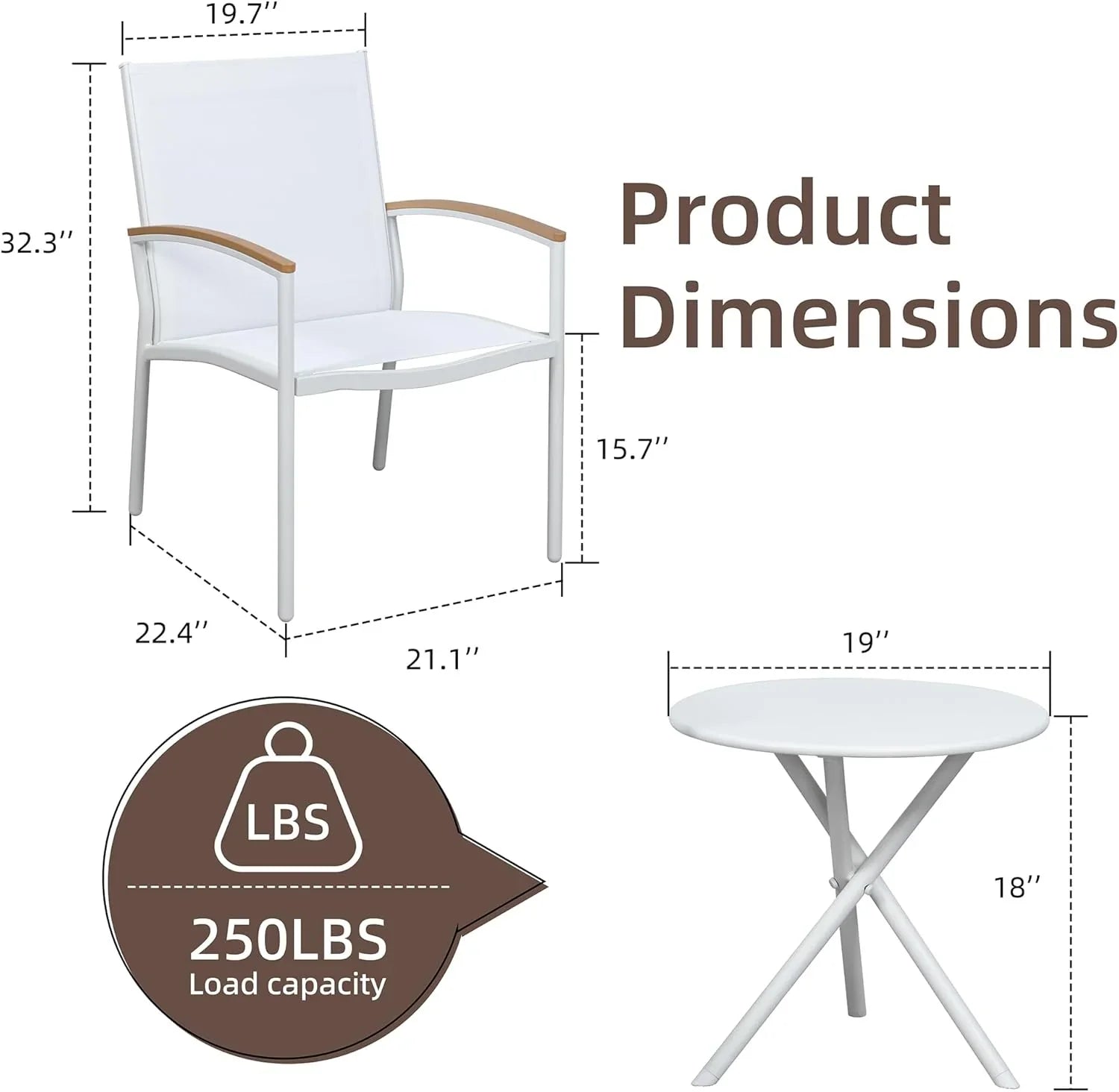 Ensemble bistro de patio 3 pièces Shintenchi Ensemble bistro de réception en tissu