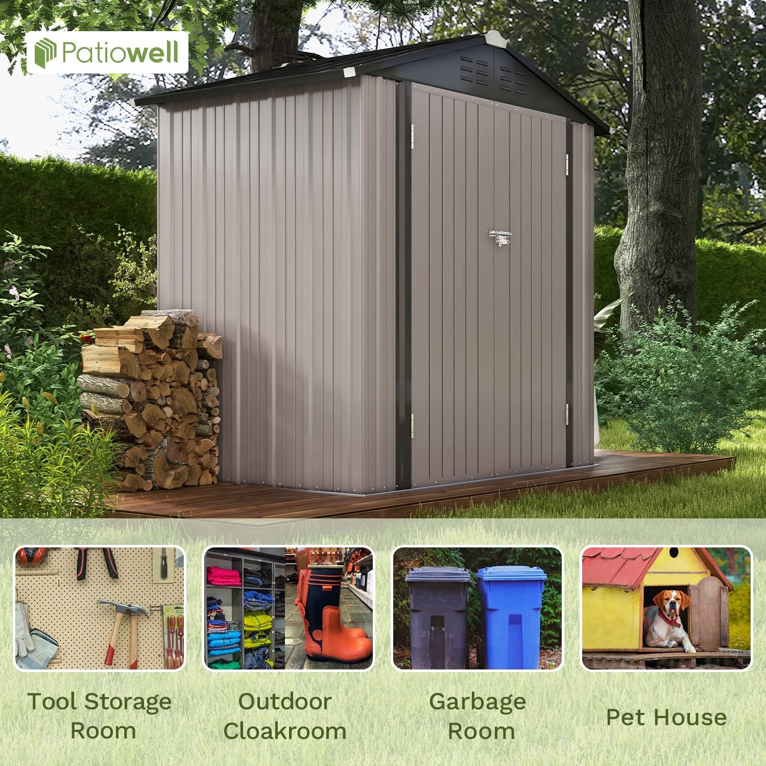 Patiowell Abri de rangement extérieur 5 x 3 pi, abri à outils avec toit en pente et porte verrouillable