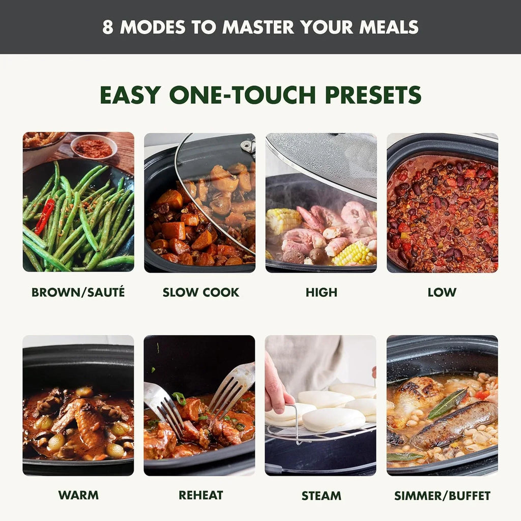 Mijoteuse électrique programmable 8 en 1 de 6 litres avec couvercle lavable au lave-vaisselle et base amovible