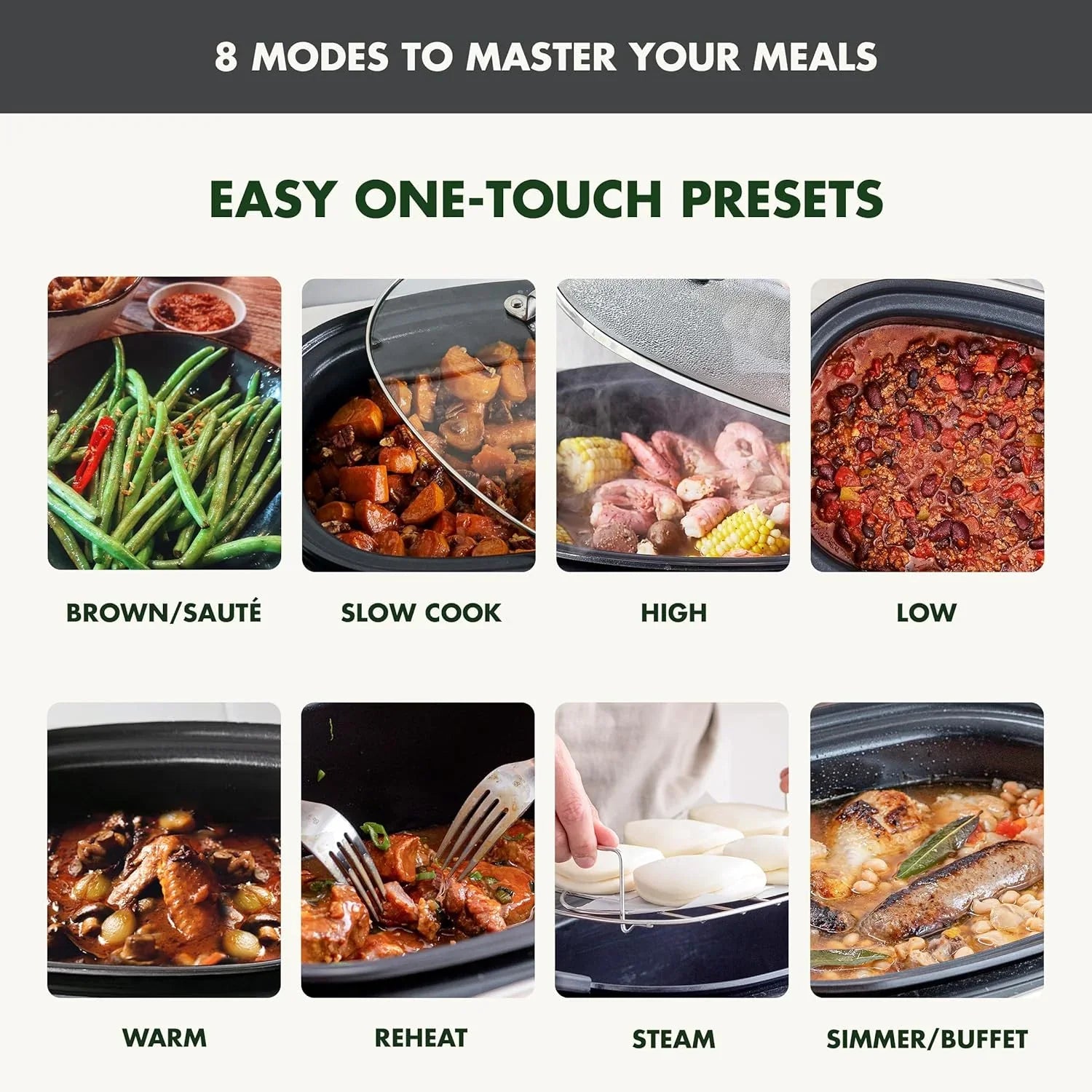 Mijoteuse électrique programmable 8 en 1 de 6 litres avec couvercle lavable au lave-vaisselle et base amovible